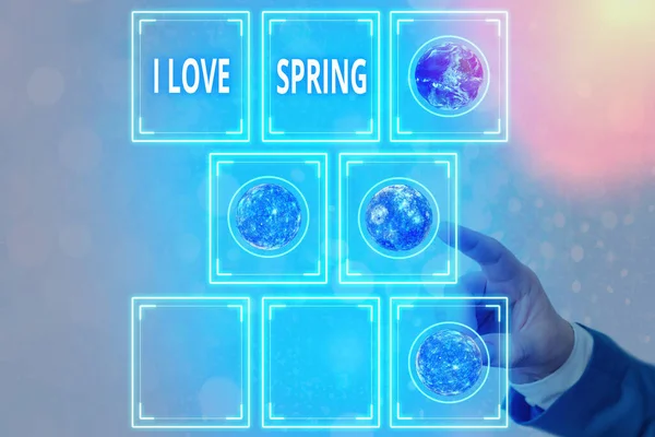 Writing note showing I Love Spring. Business photo showcasing telling why having a strong affection to this season Elements of this image furnished by NASA. — Stock Photo, Image