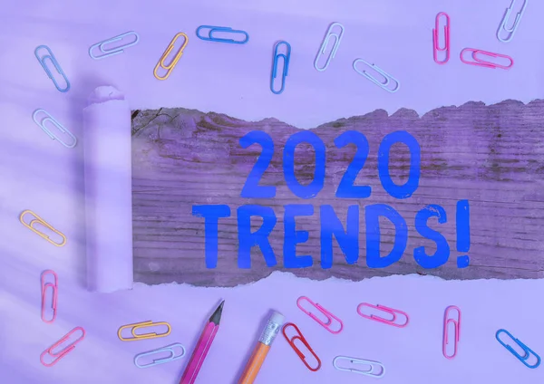 Texto para escrita de palavras 2020 Trends. Conceito de negócio para direção geral em que algo está se desenvolvendo ou mudando . — Fotografia de Stock