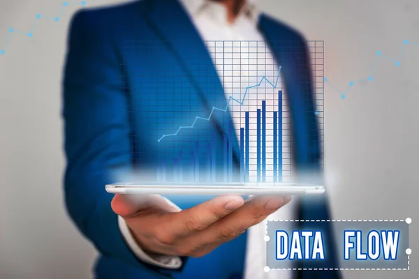 Texto de escritura de palabras Data Flow. Concepto de negocio para el movimiento de datos a través de un sistema compuesto por software . —  Fotos de Stock