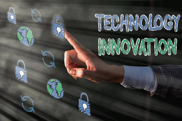 Slovo psaní textu Technologie Inovace. Obchodní koncepce pro významné technologické změny výrobků. — Stock fotografie