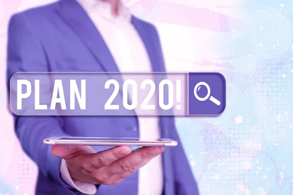 Textschild mit Plan 2020. konzeptionelles Foto detaillierter Vorschlag, im nächsten Jahr etwas zu erreichen. — Stockfoto