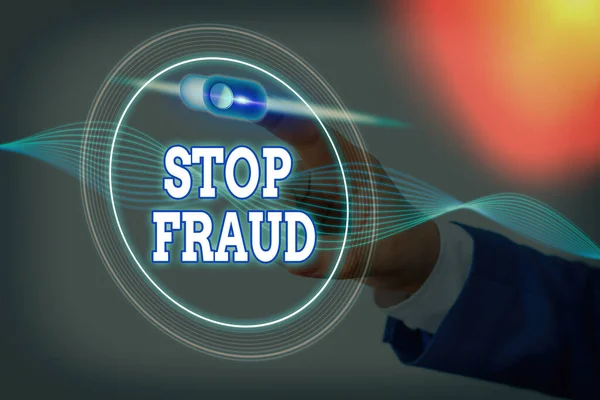 Tulisan tangan yang menulis Stop Fraud. Konsep yang berarti saran kampanye yang menunjukkan untuk mengawasi transaksi uang yang lebih besar. — Stok Foto