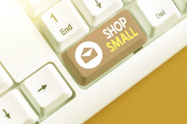 Woord schrijven tekst winkel klein. Bedrijfsconcept voor landelijke beweging die elke dag kleine bedrijven viert. — Stockfoto
