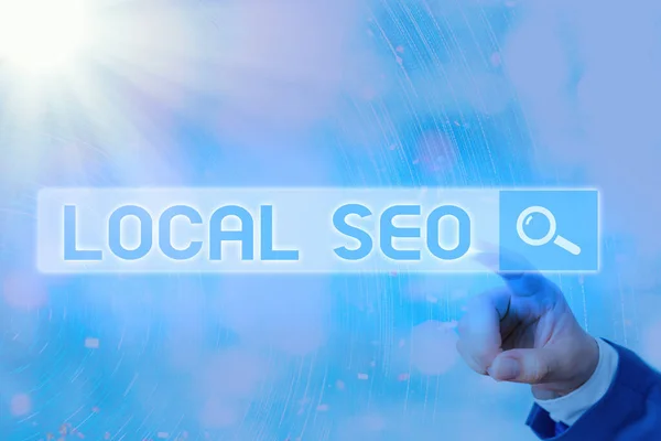 Note d'écriture montrant Local Seo. Photo d'affaires mettant en valeur optimiser votre site Web pour mieux classer pour un public local . — Photo