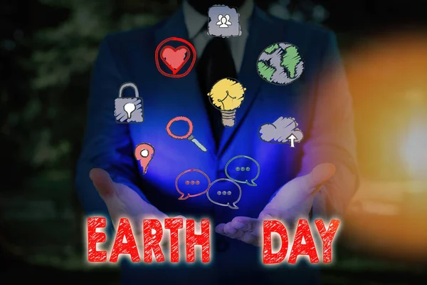 Слова для написання тексту День Землі. Бізнес - концепція всесвітнього святкування збереження екології. — стокове фото