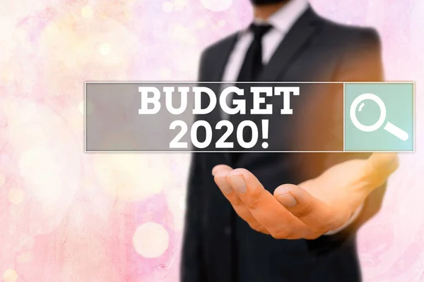 Концептуальний посібник, що показує бюджет 2020 року. Оцінка ділового фототексту доходів і витрат за поточний рік . — стокове фото