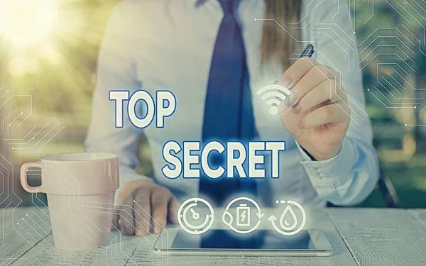 Word writing text Top Secret. Business concept for protected by a high degree of secrecy Highly confidential. — Stock Photo, Image