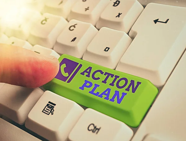 Palavra escrever texto Plano de Ação. Conceito de negócio para um plano detalhado delineando as ações necessárias para alcançar objetivos ou visão . — Fotografia de Stock
