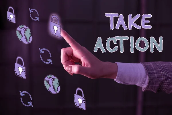 Woord schrijven tekst Onderneem actie. Business concept om iets te doen of te handelen om een bepaald resultaat te krijgen. — Stockfoto