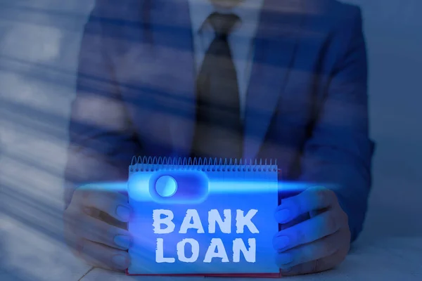 Konzeptionelle Handschrift, die Bankdarlehen zeigt. Geschäftliches Foto, das einen Geldbetrag zeigt, den eine Bank einem Kreditnehmer zu Zinsen geliehen hat. — Stockfoto