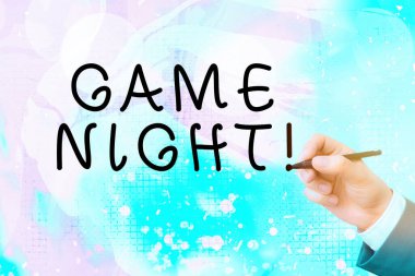 Oyun Gecesi'ni gösteren kavramsal el yazısı. İş fotoğraf metin genellikle onun arkadaşları ile poker gibi yetişkin oyun tarihleri denir.