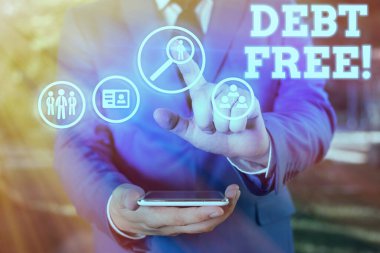 Borçsuz 'u gösteren metin işareti. Herhangi bir şahsa ya da şirkete para vermeden çekilmiş kavramsal fotoğraf..