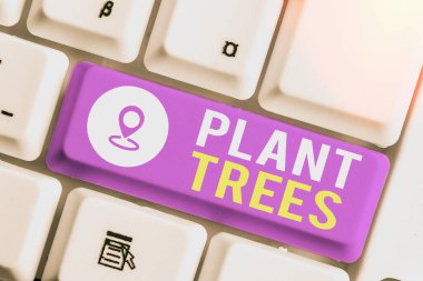 Conceptual hand writing showing Plant Trees. Business photo showcasing process of planting a tree for land cultivation and forestry.