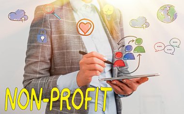 Kâr amacı gütmeyen kelime yazma metni. Sahipleri için kar etmeyen organizasyon tipi için iş kavramı.