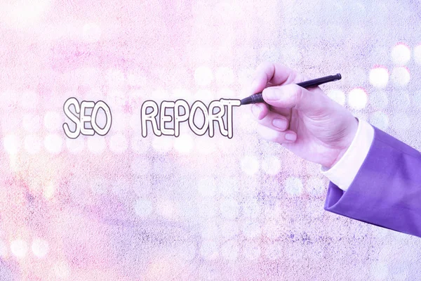 Conceptueel handschrift met Seo Report. Zakelijke fototekst notificatie over hoe website presteert in zoekmachine resultaten. — Stockfoto