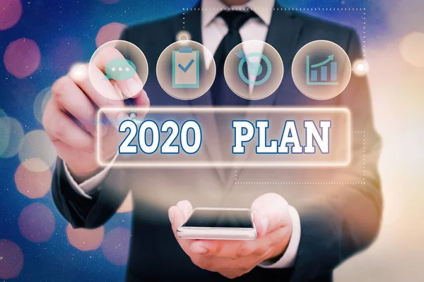 Handschriftlicher Text 2020 Plan. Konzept mit anspruchsvollen Ideen Ziele für das neue Jahr Motivation zum Start. — Stockfoto