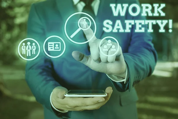 Textový znak zobrazující bezpečnost práce. Koncepční zásady a postupy pro zajištění zdraví zaměstnanců. — Stock fotografie