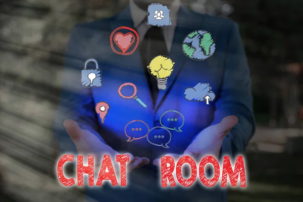 Tekstiviestien kirjoittaminen Chat Room. Liiketoimintakonsepti alueella Internetissä tai tietoverkossa, jossa käyttäjät kommunikoivat . — kuvapankkivalokuva