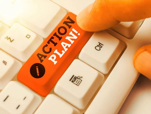Handschrift-Text-Aktionsplan. Konzept bedeutet vorgeschlagene Strategie oder Vorgehensweise für eine bestimmte Zeit. — Stockfoto