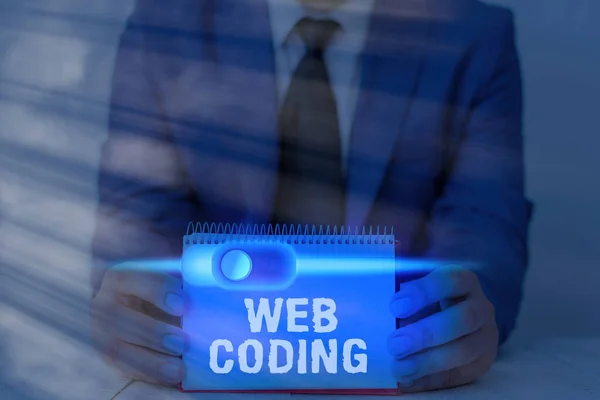 Conceptual hand writing showing Web Coding. Business photo showcasing work involved in developing a web site for the Internet. — Stock Photo, Image