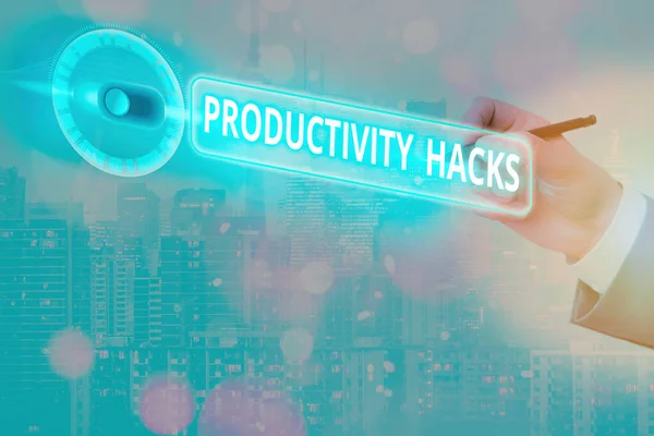 Signe texte montrant Productivity Hacks. Trucs photo conceptuels que vous obtenez plus fait dans la même quantité de temps . — Photo