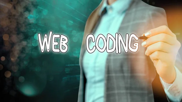 Nota de escritura que muestra la codificación web. Foto de negocios mostrando el trabajo involucrado en el desarrollo de un sitio web para Internet . — Foto de Stock