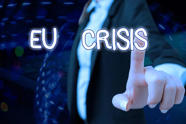 Palavra escrevendo texto Eu Crise. Conceito de negócio para o Estado da zona euro incapaz de reembolsar ou refinanciar a sua dívida pública . — Fotografia de Stock