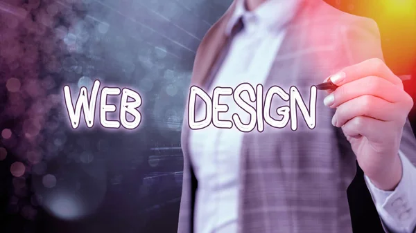 Nota de escrita mostrando Web Design. Foto de negócios mostrando o desenvolvimento do site Projetando e processo de criação de sites . — Fotografia de Stock