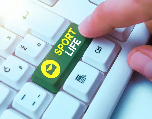 Textskylt som visar Sport Life. Konceptuell bild Fond av sport eller andra utomhusaktiviteter Fysiskt aktiv. — Stockfoto