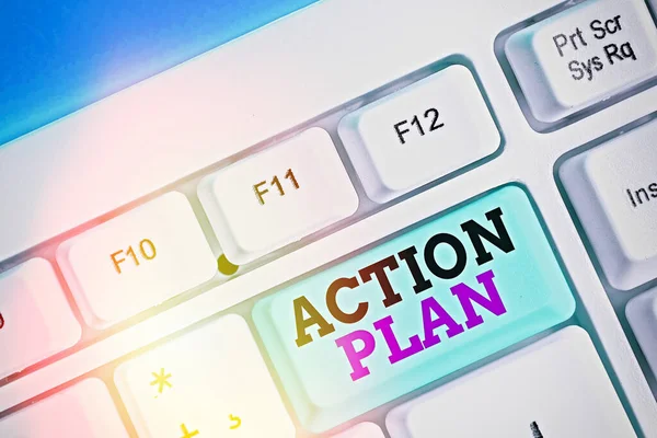 Handschriftliches Textschreiben Aktionsplan. Konzept, d.h. detaillierter Plan mit Maßnahmen, die zur Erreichung von Zielen oder Visionen erforderlich sind. — Stockfoto