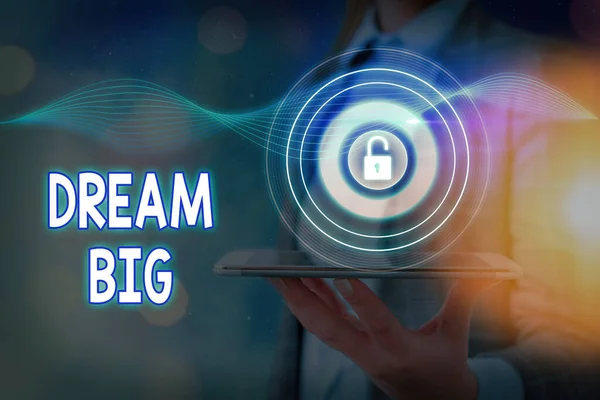 Konceptuell handstil som visar Dream Big. Business foto text söker syfte för ditt liv och blir uppfylld i processen. — Stockfoto