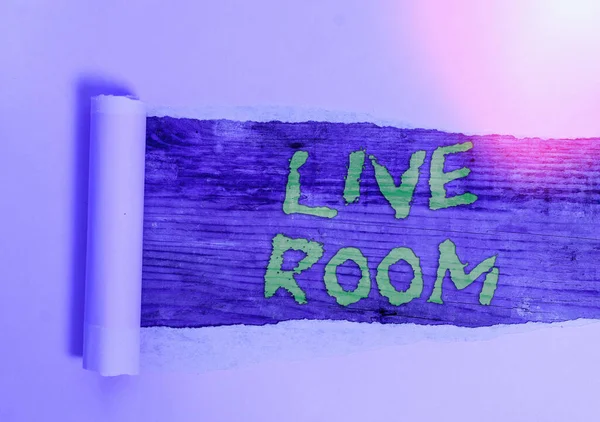 Tekst schrijven Live Room. Zakelijk concept voor de kamer in een huis of appartement dat wordt gebruikt om te ontspannen in. — Stockfoto