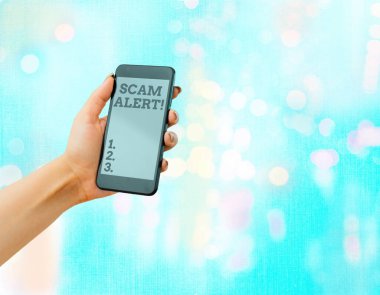 SMS işareti Scam Alarmını gösteriyor. Birini entrika ya da dolandırıcılık hakkında uyaran kavramsal bir fotoğraf..