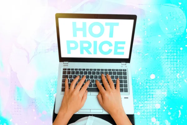 Signo de texto que muestra Hot Price. Foto conceptual El comprador o vendedor puede obtener algo para un producto vendido o comprar . — Foto de Stock