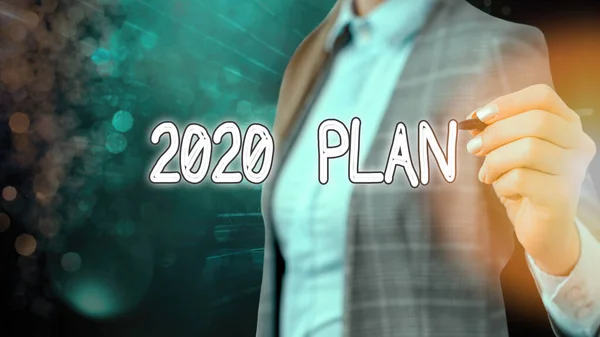 Note d'écriture montrant le Plan 2020. Photo d'affaires présentant des idées stimulantes Objectifs pour la nouvelle année Motivation à commencer . — Photo