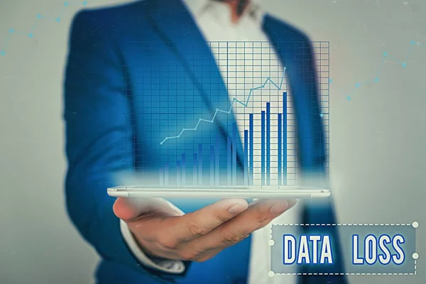 Szövegírás Data Loss. Az adatok sérülését és törlését eredményező folyamat vagy esemény üzleti koncepciója. — Stock Fotó