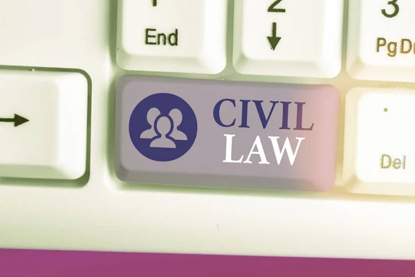 Handwriting text writing Civil Law. Concept meaning Law concerned with private relations between members of community.