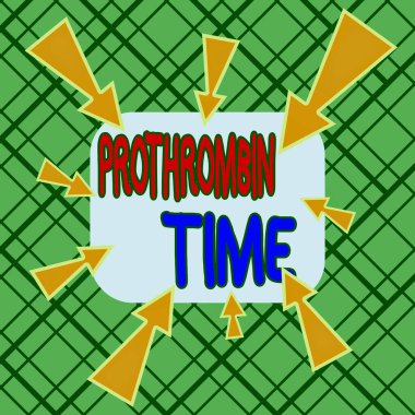 Prothrombin Zamanı 'nı gösteren kavramsal el yazısı. İş fotoğrafı metni kan pıhtılarını uygun şekilde oluşturabilme yeteneğinizi hesaplar. Asimetrik düzensiz şekil nesne çok renkli tasarım.
