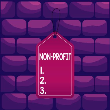 Kâr amacı gütmeyen el yazısı metinleri. Konsept, sahiplerine kar getirmeyen organizasyon tipi anlamına gelir boş etiketli, renkli arkaplan dikdörtgeni.