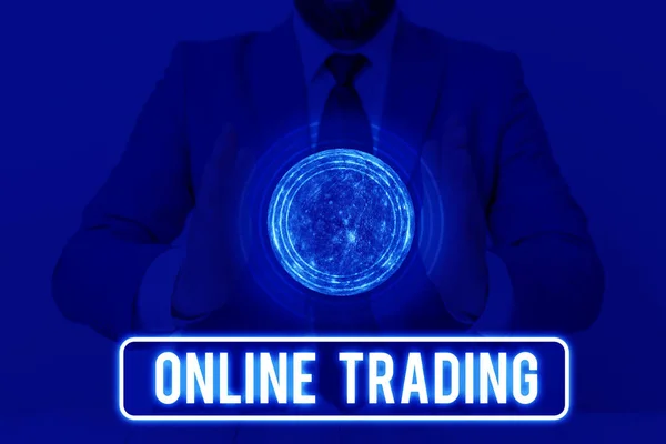 Σήμα κειμένου που δείχνει Online Trading. Εννοιολογική φωτογραφία η αγορά και πώληση χρηματοοικονομικών προϊόντων στο διαδίκτυο Στοιχεία αυτής της εικόνας που παρέχεται από τη NASA. — Φωτογραφία Αρχείου
