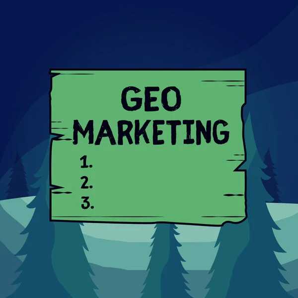 Word writing text Geo Marketing. Business concept for the geolocated marketing techniques to get new clients Wooden square plank empty frame slots grooves wood panel colored board lumber. — Stockfoto