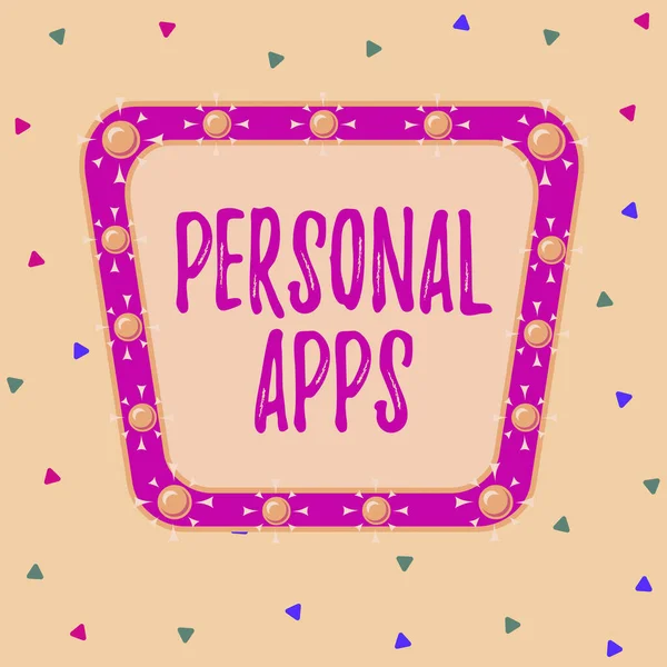 Writing note showing Personal Apps. Business photo showcasing App for secure password less validation to online services Asymmetrical uneven shaped pattern object multicolour design. — Φωτογραφία Αρχείου