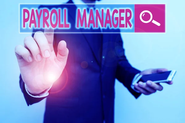 Word writing text Payroll Manager. Business concept for Maintains payroll information by designing systems. — 图库照片