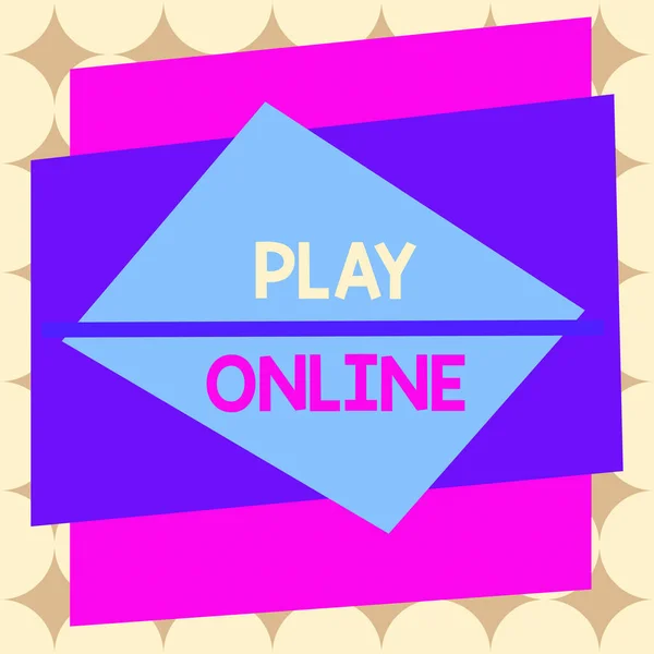 Написание заметки, показывающей Play Online. Деловое фото, демонстрирующее видеоигру, играющую в какую-либо форму компьютерной сети Асимметричный объект шаблона формата многоцветный дизайн . — стоковое фото