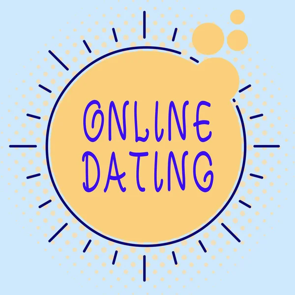 Word writing text Online Dating. Business concept for practice of searching for a romantic partner on the Internet Asymmetrical uneven shaped format pattern object outline multicolour design. — Stock Photo, Image