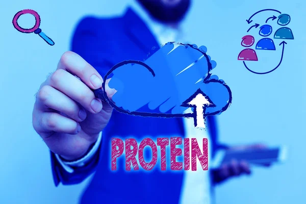 Píšu poznámku s proteinem. Obchodní fotografie s nízkým obsahem tuku nebo sacharidů plán hubnutí. — Stock fotografie