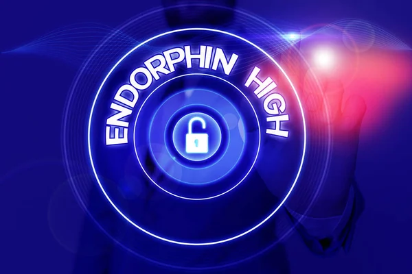 Σύμβολο κειμένου που δείχνει Endorphin High. Η εννοιολογική φωτογραφία προκαλεί ένα θετικό συναίσθημα στο σώμα όπως αυτή της μορφίνης.. — Φωτογραφία Αρχείου