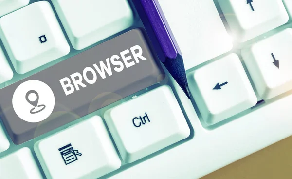 Handschrift Textschreiben Browser. Konzept bedeutet Computerprogramm grafische Benutzeroberfläche, die HTML-Dateien anzeigt. — Stockfoto