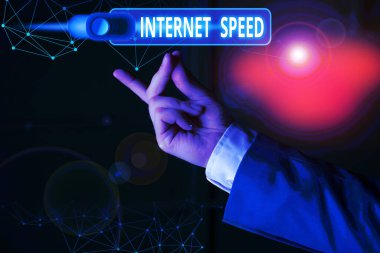 Kelime yazma İnternet Hızı. İnternet bağlantısının hareket edebilme veya işletebilme oranı için iş kavramı.