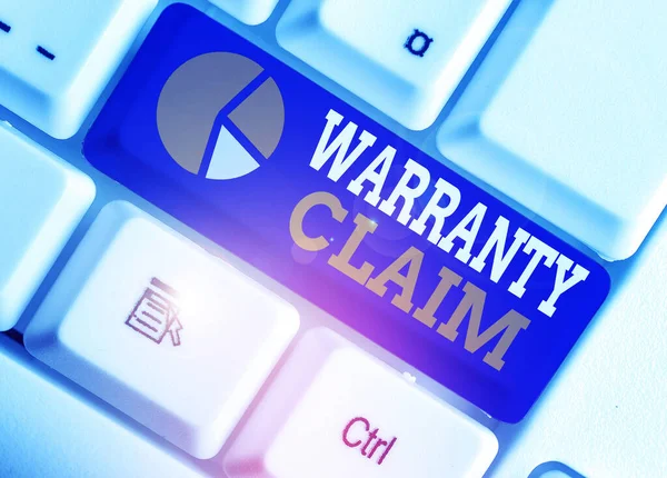 Word writing text Warranty Claim. Business concept for Right of a customer for replacement or repair or compensation. — 图库照片